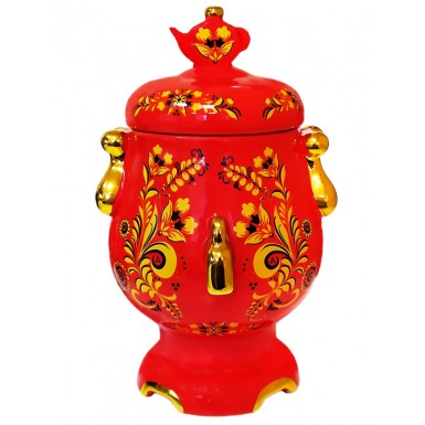 Чайница керамическая 'Get&Joy' - Самовар расписной, красный, 600мл.