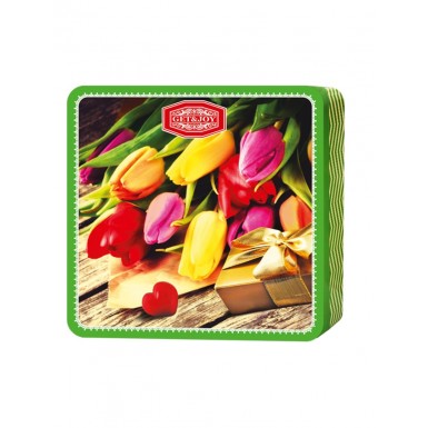 Чай чёрный цейлонский в шкатулке 'Тюльпаны', жесть, 100 гр.