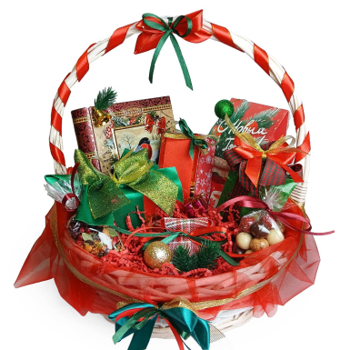 Чайный набор - Корзина 'Новогоднее чаепитие', с чаем и сладостями