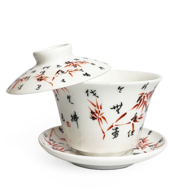 Гайвань для заваривания чая - Красный бамбук, глянцевый фарфор, 160 мл, Китай (ИТТ-342)