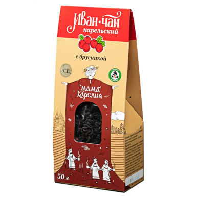 Иван-чай ТМ 'Мама Карелия' - С брусникой, листовой, картон, 50 гр.